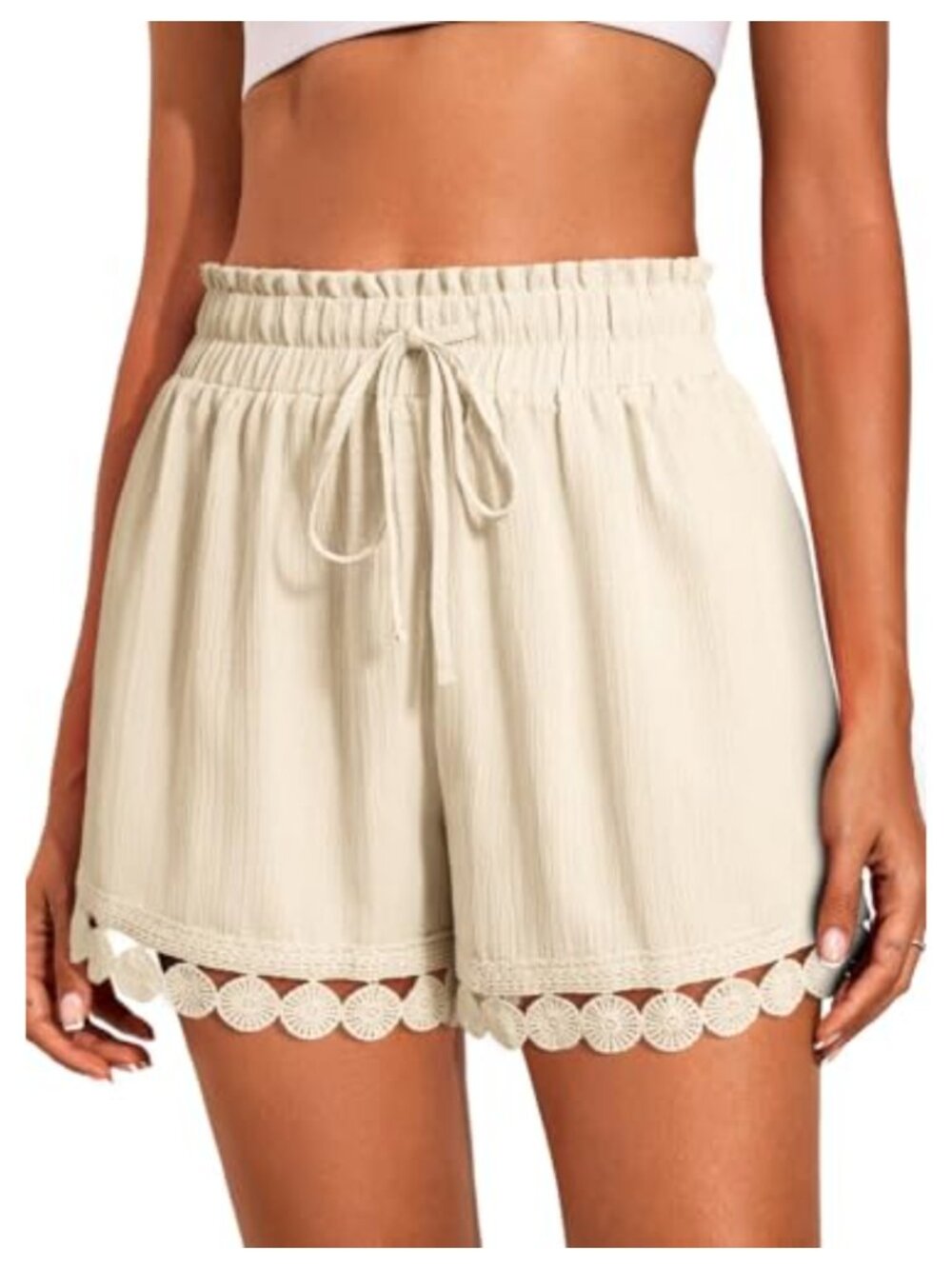 Womens Wide Leg Lace Trim Drawstring Shorts Casual Beach Cover Up